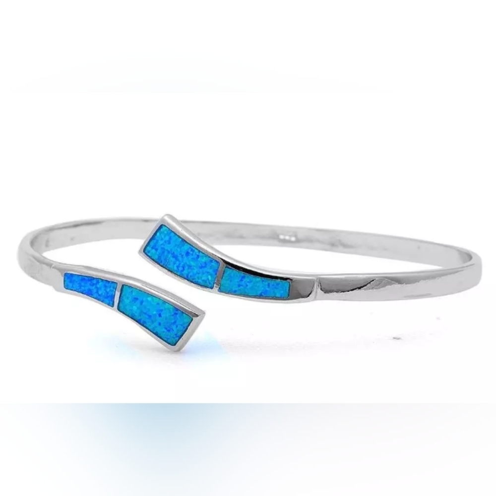 Genuine .925 Silver Blue Opal Unique Bangle Bracelet‎